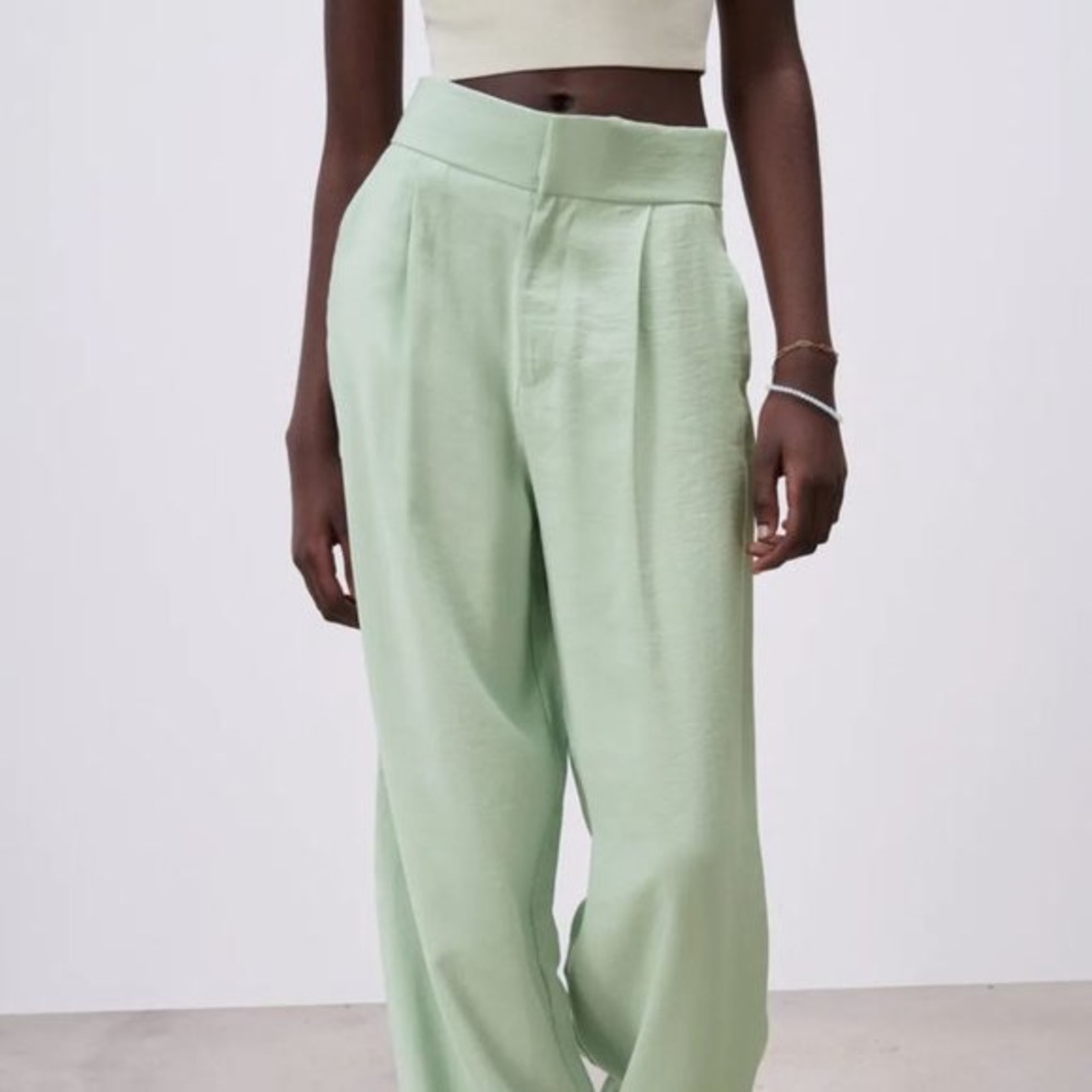Zara High Waist Wide Leg Trousers Sea Green - Picture 6 of 12